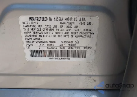2012 Infiniti G37X from USA, damaged, VIN JN1CV6AR2CM974898